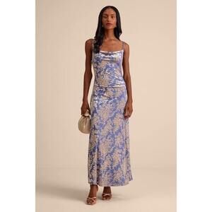 Lulus Jessica Periwinkle Velvet Jacquard Cowl Neck Maxi Dress Blue - Size M